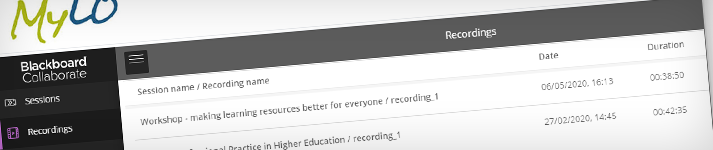 screenshot of MyLO web conferencing recordings
