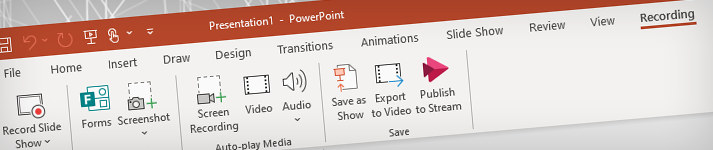 Screenshot of Recording tab in PowerPoint